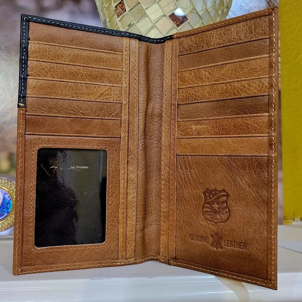 Star Sheriff Star Western wallet genuine leather cow hair hand tooled Bifold... - Picture 5 of 10